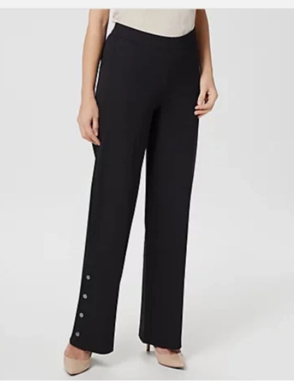 Isaac Mizrahi 24/7 Stretch Wide-Leg Snap Detail Pant-Black-Plus 26-A351093
